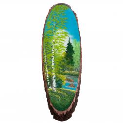 Панно на срезе дерева "Лето" вертикальное 100-105 см каменная крошка