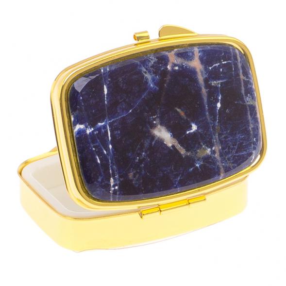Таблетница на 2 отделения камень содалит цвет золото 125547