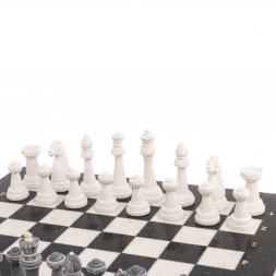 Шахматы &amp;quot;Стаунтон&amp;quot; из мрамолита 44х44 см белый мрамор / змеевик