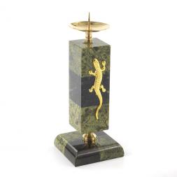 Подсвечник с ящерицей камень змеевик