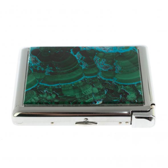 Портсигар 20 сигарет с зажигалкой камень малахит с хризоколлой 128701