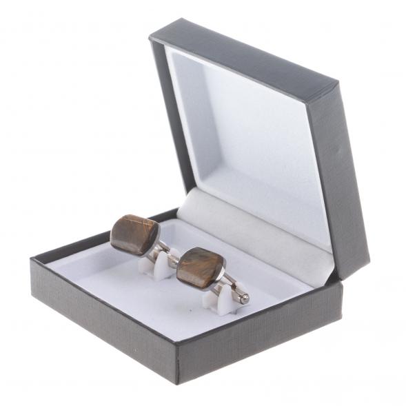 Запонки камень тигровый глаз закругленные 124418