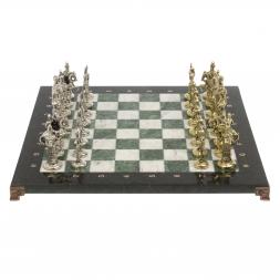 Подарочные шахматы "Русь" доска 40х40 см мрамор шабровский змеевик