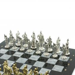 Шахматы подарочные "Русь" доска 40х40 см из серого мрамора