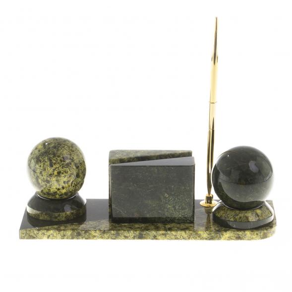 Мини-набор с часами &amp;quot;Два шара&amp;quot; из камня змеевик 124505