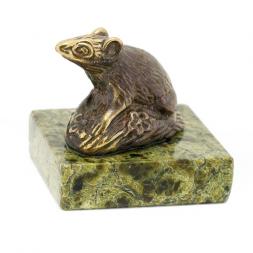 Статуэтка &amp;quot;Крыса на полене&amp;quot; бронза змеевик