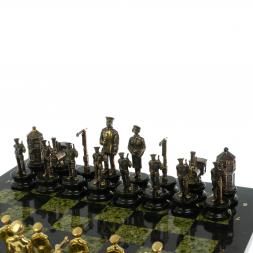 Шахматы подарочные &amp;quot;Железнодорожники&amp;quot; из бронзы и змеевика 48х48 см