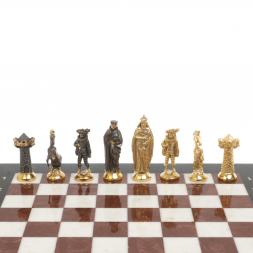 Шахматы &amp;quot;Средневековье&amp;quot; из мрамора и лемезита фигуры бронза 40х40 см