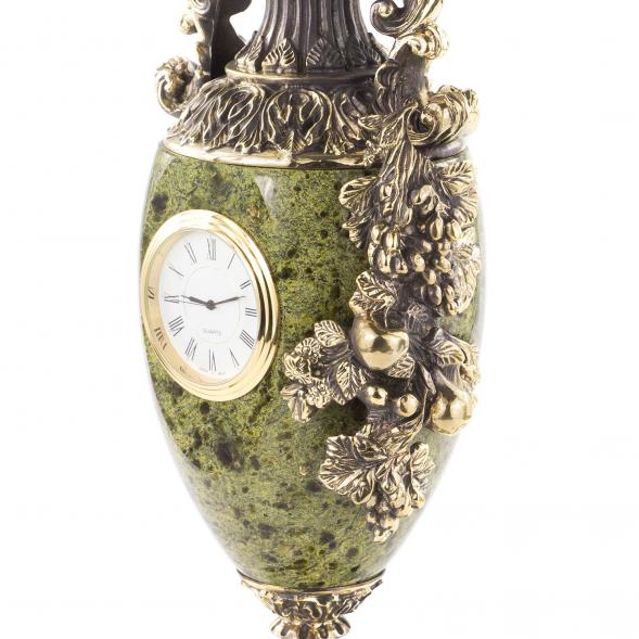 Настольная ваза с часами &amp;quot;Виноград&amp;quot; бронза змеевик 120212