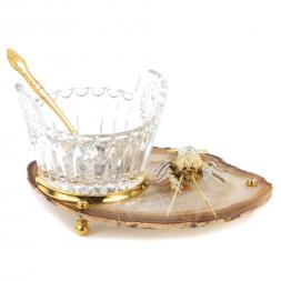 Икорница &amp;quot;Рак&amp;quot; агат бронза малая Златоуст