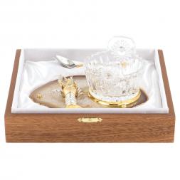 Икорница &amp;quot;Рак&amp;quot; агат бронза малая Златоуст