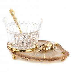 Икорница &amp;quot;Рак&amp;quot; агат бронза малая Златоуст