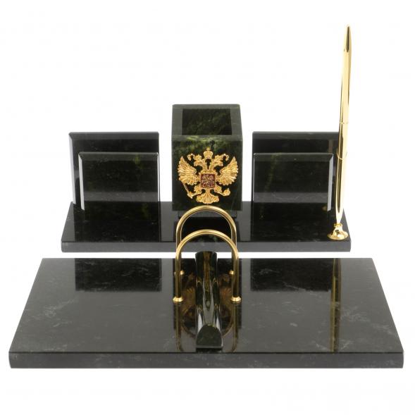 Письменный настольный набор &amp;quot;Менеджер&amp;quot; из змеевика с гербом РФ 129507