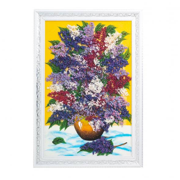 Картина из каменной крошки &amp;quot;Сирень&amp;quot; багет 49х69 см желтый фон 122552