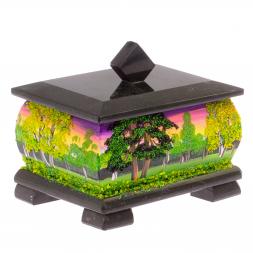 Шкатулка из черного змеевика &amp;quot;Летний пейзаж&amp;quot; 12х10х9,5 см