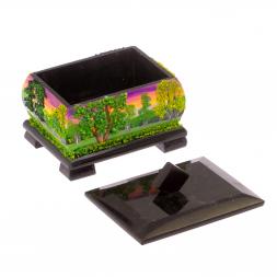 Шкатулка из черного змеевика &amp;quot;Летний пейзаж&amp;quot; 12х10х9,5 см