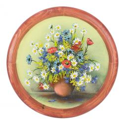 Картина с рисунком из камня на тарелке из дерева "Полевые цветы" 40 см