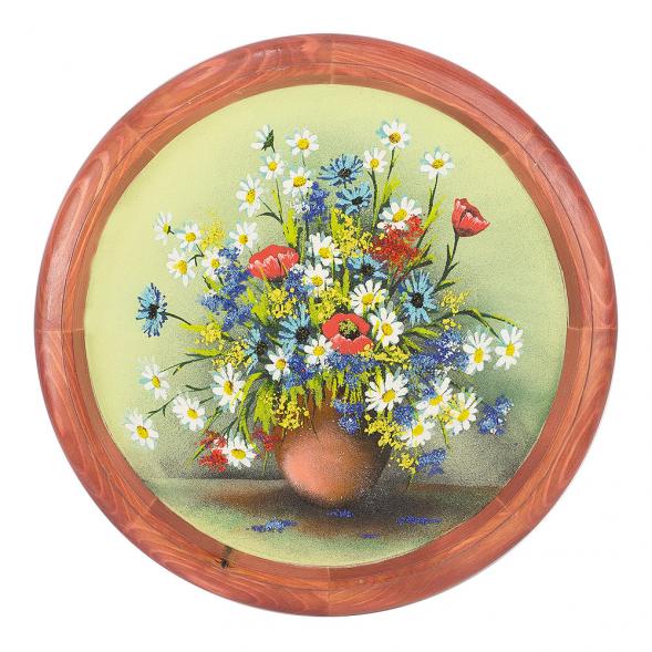 Картина с рисунком из камня на тарелке из дерева &amp;quot;Полевые цветы&amp;quot; 40 см 112282