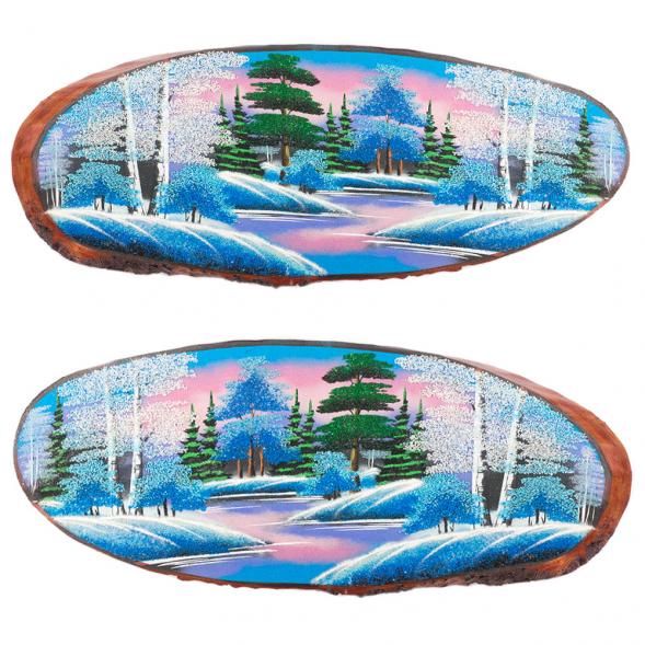 Панно на срезе дерева &amp;quot;Зима&amp;quot; горизонтальное 75-80 см каменная крошка 120115