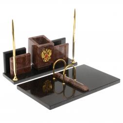 Письменный набор &amp;quot;Менеджер&amp;quot; из лемезита с гербом РФ