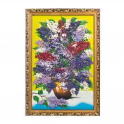 Картина из каменной крошки &amp;quot;Сирень в горшке&amp;quot; багет 49х69 см желтый фон
