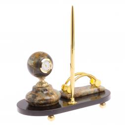 Мини-набор "Шар" с часами и визитницей из офиокальцита