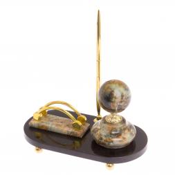 Мини-набор "Шар" с часами и визитницей из офиокальцита