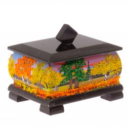 Шкатулка из черного змеевика &amp;quot;Осенний пейзаж&amp;quot; 12х10х9,5 см