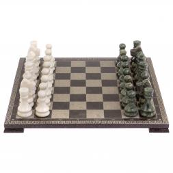 Шахматы с гравировкой &amp;quot;Греческий орнамент&amp;quot; доска 40х40 см змеевик белый мрамор