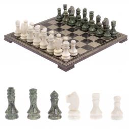 Шахматы с гравировкой &amp;quot;Греческий орнамент&amp;quot; доска 40х40 см змеевик белый мрамор