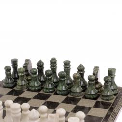 Шахматы с гравировкой &amp;quot;Греческий орнамент&amp;quot; доска 40х40 см змеевик белый мрамор