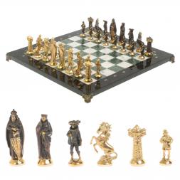 Шахматы подарочные из бронзы &amp;quot;Средневековье&amp;quot; 40х40 см мрамор змеевик