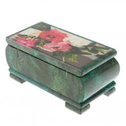 Шкатулка "Цветы" из змеевика 16х8х7,5 см