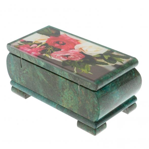Шкатулка &amp;quot;Цветы&amp;quot; из змеевика 16х8х7,5 см 128855