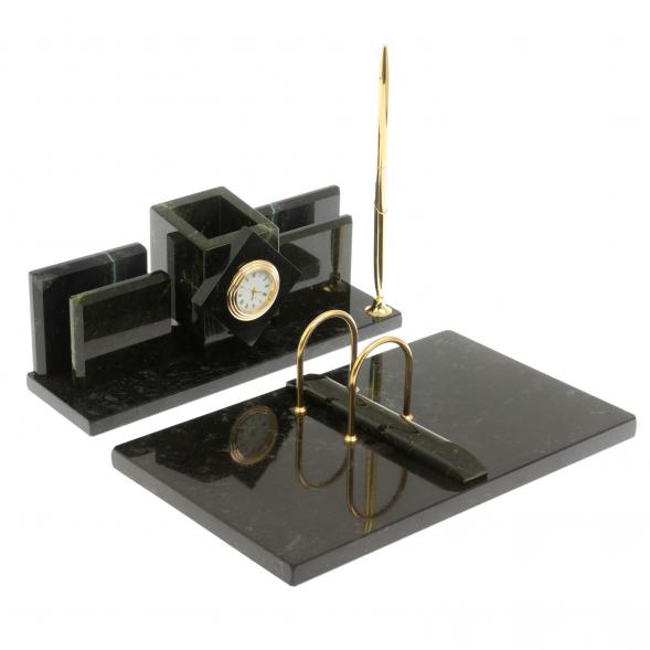 Письменный набор &amp;quot;Менеджер&amp;quot; из змеевика с часами 129508