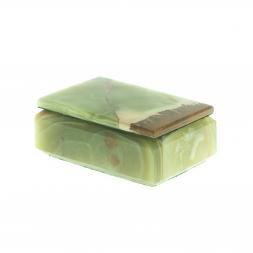 Шкатулка прямоугольная из оникса зелено-коричневая 12,5х9х5 см (3,5х5)
