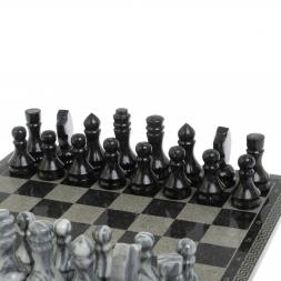 Шахматы с гравировкой &amp;quot;Греческий орнамент&amp;quot; доска 40х40 см змеевик / серый мрамор