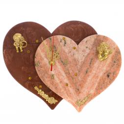 Настенные часы &amp;quot;Два Сердца&amp;quot; из лемезита и мрамора