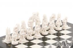 Шахматы из мрамора и змеевика &amp;quot;Средневековье&amp;quot; доска 40х40 см