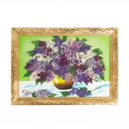 Картина из каменной крошки "Букет сирени" багет 49х69 см зеленый фон