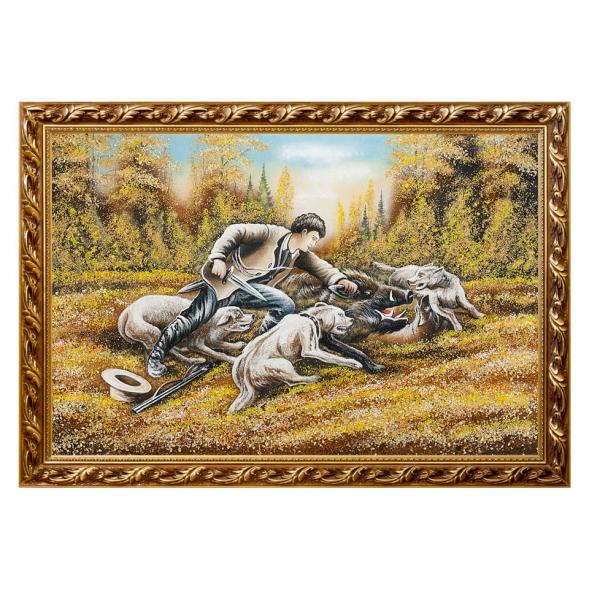 Картина &amp;quot;Охота на кабана&amp;quot; багет 46х66 см, каменная крошка 111852