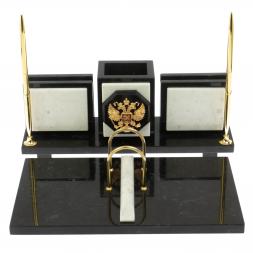 Настольный набор "Офисный" из мармора и змеевика с гербом РФ