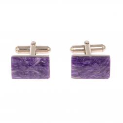 Запонки камень чароит прямоугольные