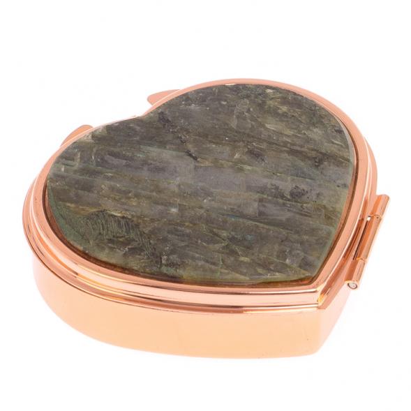 Таблетница &amp;quot;Сердце&amp;quot; на 3 отделения камень лабрадор цвет красное золото 126078