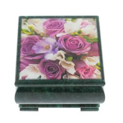 Шкатулка &amp;quot;Букет Роз&amp;quot; камень змеевик 13х13х8 см