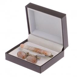 Набор запонки овальные и зажим для галстука камень агат