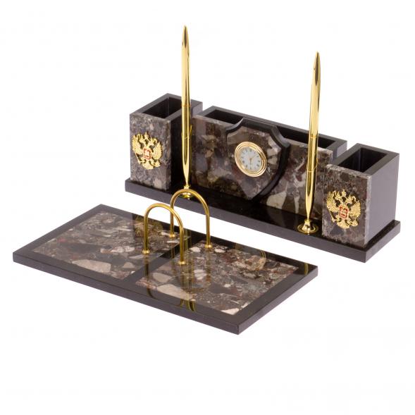 Письменный набор &amp;quot;Щит&amp;quot; из камня конгломерат 126148