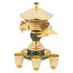 Икорница &amp;quot;Осетр со стопками&amp;quot; из нефрита Златоуст