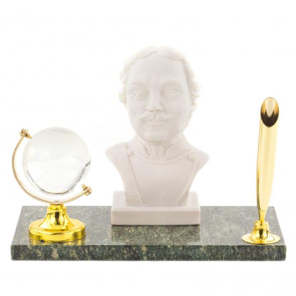 Подставка под ручку &amp;quot;Бюст Петр I&amp;quot; мрамолит змеевик 120202