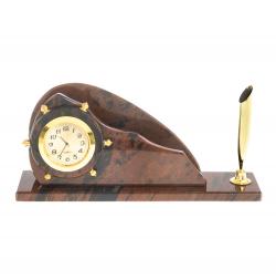 Визитница с часами &amp;quot;Штурвал&amp;quot; из коричневого обсидиана